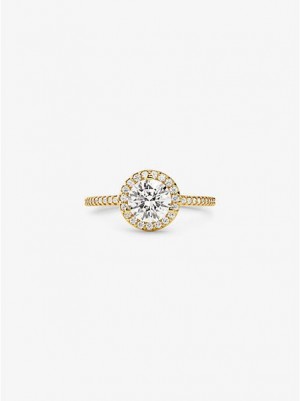 Bague Michael Kors Precious Metal-plated Sterling Silver Pave Oversized Halo Femme Doré | 034278-UKB