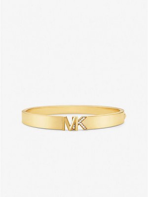 Bracelets Michael Kors 14k Gold-plated Brass Pave Logo Femme Doré | 081634-CDN