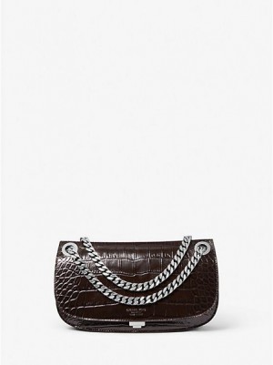 Mini Sacs Michael Kors Christie Crocodile Embossed Cuir Envelope Femme Chocolat | 625840-YWV