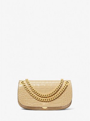 Mini Sacs Michael Kors Christie Crocodile Embossed Cuir Envelope Femme Kaki | 029654-RGP