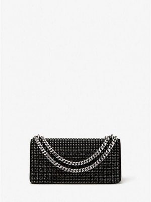 Mini Sacs Michael Kors Christie Crystal Embellished Daim Envelope Femme Noir | 634128-HEV