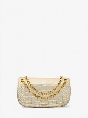 Mini Sacs Michael Kors Christie Metallic Crocodile Embossed Cuir Envelope Femme Doré | 960245-RMG