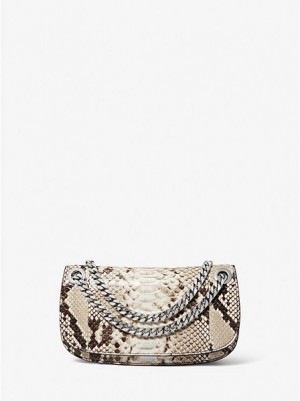 Mini Sacs Michael Kors Christie Python Embossed Cuir Envelope Femme Beige | 193862-ARQ