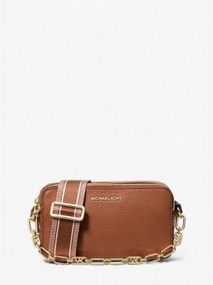 Mini Sacs Michael Kors Jet Set Small Pebbled Cuir Double-zip Camera Femme Marron | 412503-SFZ