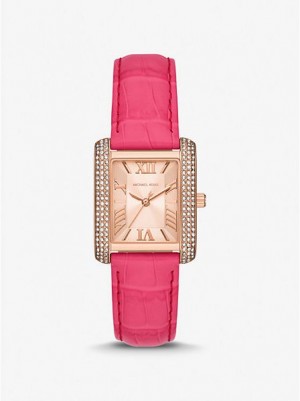 Montre Michael Kors Emery Pave And Crocodile Embossed Cuir Femme Rose Doré | 246398-OML