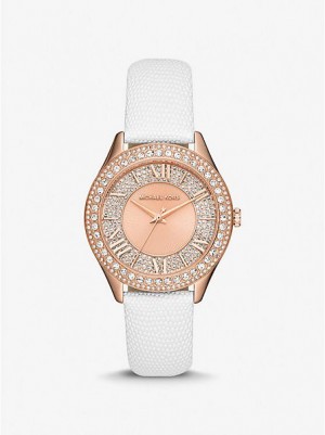 Montre Michael Kors Harlowe Pave And Lizard Embossed Cuir Brides Femme Rose Doré | 321905-XAB