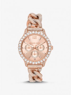 Montre Michael Kors Layton Pave Curb-link Femme Rose Doré | 308571-SBM