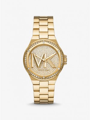 Montre Michael Kors Lennox Pave Logo Femme Doré | 321406-JMP