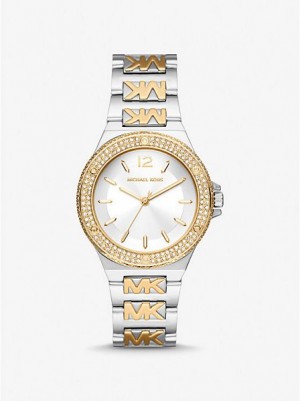 Montre Michael Kors Lennox Pave Logo Femme Argent Doré | 371468-XCS