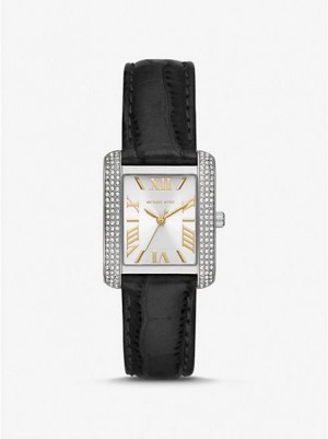 Montre Michael Kors Mini Emery Pave And Crocodile Embossed Cuir Femme Argent | 421796-IVK