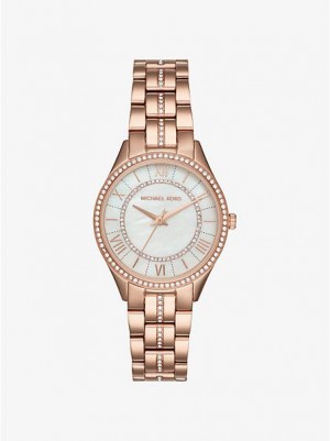 Montre Michael Kors Mini Lauryn Pave Femme Rose Doré | 153679-WEG