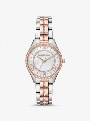 Montre Michael Kors Mini Lauryn Pave Femme Argent Rose | 932587-ZIN