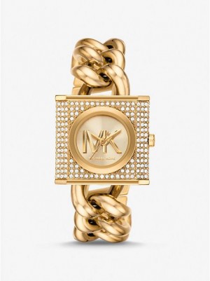 Montre Michael Kors Mini Lock Pave Chain Femme Doré | 923076-OIK