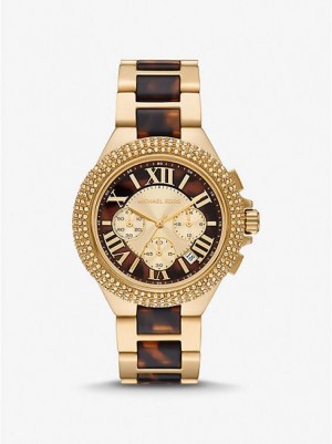 Montre Michael Kors Oversized Camille Pave And Tortoiseshell Acetate Femme Doré | 769083-LNJ