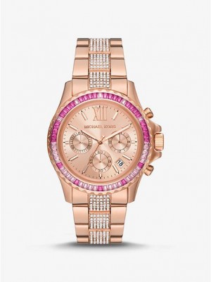 Montre Michael Kors Oversized Everest Pave Femme Rose Doré | 075648-MZK