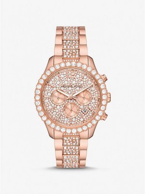 Montre Michael Kors Oversized Layton Pave Femme Rose Doré | 628915-QKW