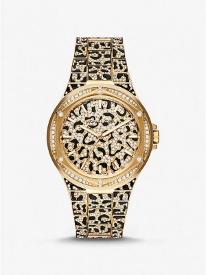 Montre Michael Kors Oversized Lennox Animal Pave Femme Doré | 257843-MUQ