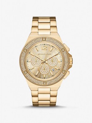 Montre Michael Kors Oversized Lennox Pave Homme Doré | 618023-OMA