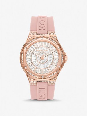 Montre Michael Kors Oversized Lennox Pave And Silicone Femme Rose Doré | 801947-TSP