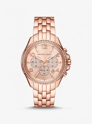 Montre Michael Kors Oversized Pilot Pave Femme Rose Doré | 230518-VSW