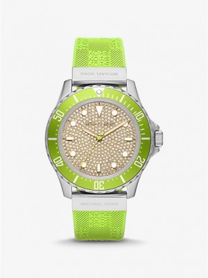 Montre Michael Kors Oversized Slim Everest Pave And Embossed Silicone Femme Argent | 853021-MXA