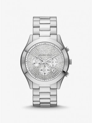 Montre Michael Kors Oversized Slim Runway Pave Femme Argent | 389107-EAF