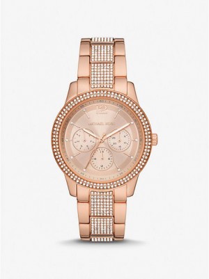 Montre Michael Kors Oversized Tibby Pave Femme Rose Doré | 891576-JNA