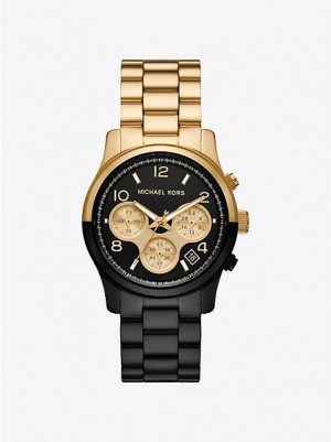 Montre Michael Kors Runway Femme Noir Doré | 125897-DJC