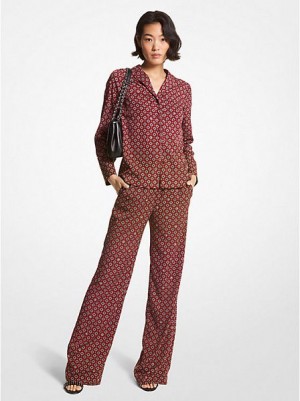 Pantalon Michael Kors Medallion Crepe Pajama Femme Bordeaux | 790215-EXW