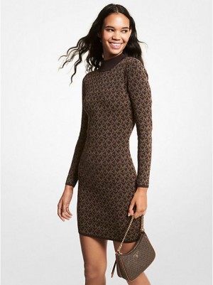 Peignoir Michael Kors Logo Jacquard Mock Neck Pull Femme Chocolat | 895210-PDA