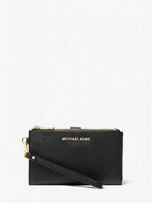 Portefeuilles Michael Kors Jet Set Large Cuir Smartphone Femme Noir | 189352-DSZ