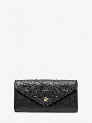 Portefeuilles Michael Kors Jet Set Travel Large Logo Embossed Cuir Envelope Femme Noir | 063895-HQV