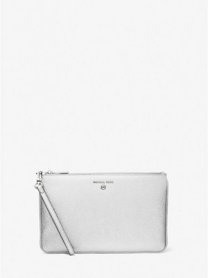 Portefeuilles Michael Kors Large Metallic Pebbled Cuir Femme Argent | 027638-YGP