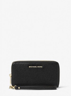 Portefeuilles Michael Kors Large Pebbled Cuir Smartphone Femme Noir | 256470-VOL