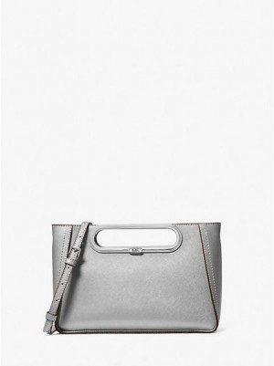 Sacs Crossbody Michael Kors Chelsea Large Metallic Saffiano Cuir Convertible Femme Argent | 038275-LGI