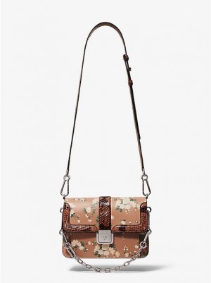 Sacs Crossbody Michael Kors Crawford Floral Calf Cuir And Python Femme Marron | 597830-GOA