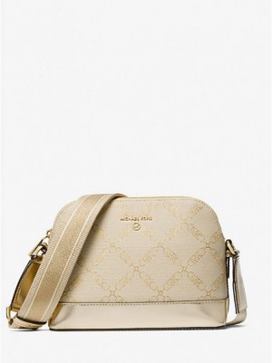 Sacs Crossbody Michael Kors Jet Set Large Metallic Empire Logo Jacquard Dome Femme Doré Beige | 573928-LKE