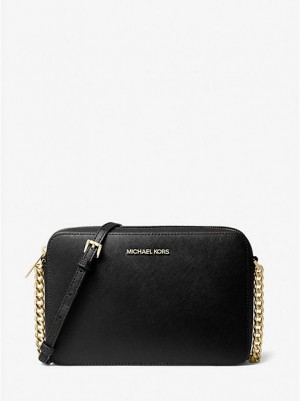 Sacs Crossbody Michael Kors Jet Set Large Saffiano Cuir Femme Noir | 193245-KBS