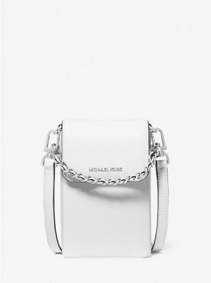 Sacs Crossbody Michael Kors Jet Set Small Pebbled Cuir Chain-link Smartphone Femme Blanche | 086452-VIH