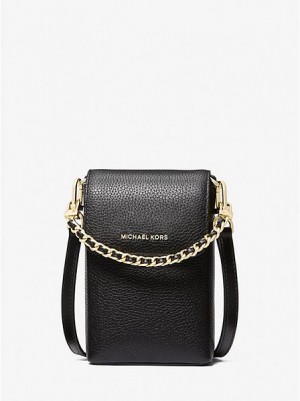 Sacs Crossbody Michael Kors Jet Set Small Pebbled Cuir Chain-link Smartphone Femme Noir | 038459-WPD