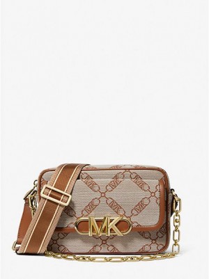 Sacs Crossbody Michael Kors Parker Medium Empire Logo Jacquard Femme Beige | 519768-KQW