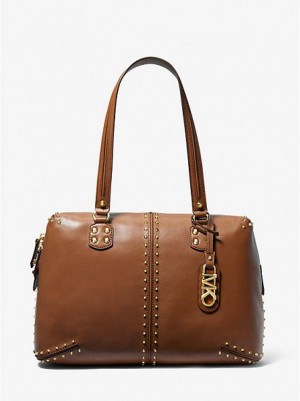 Sacs Fourre Tout Michael Kors Astor Large Studded Cuir Femme Marron | 246195-ZIX