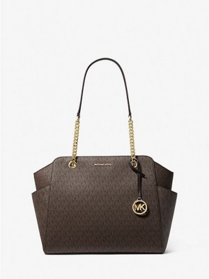 Sacs Fourre Tout Michael Kors Jacquelyn Medium Logo Femme Chocolat | 890576-AZW