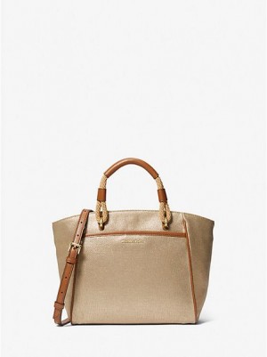 Sacs Fourre Tout Michael Kors Talia Small Metallic Coton Tela Femme Doré | 436852-NAQ