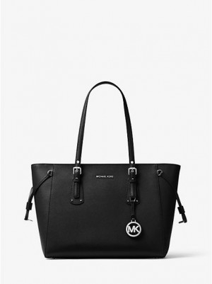 Sacs Fourre Tout Michael Kors Voyager Medium Crossgrain Cuir Femme Noir | 697482-DOU