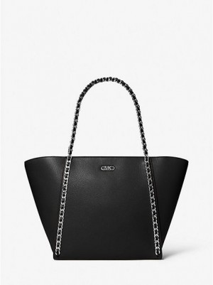 Sacs Fourre Tout Michael Kors Westley Large Pebbled Cuir Chain-link Femme Noir | 305947-NZS