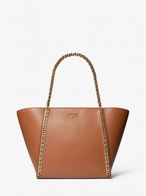 Sacs Fourre Tout Michael Kors Westley Large Pebbled Cuir Chain-link Femme Marron | 793465-ZIC