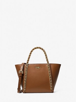 Sacs Fourre Tout Michael Kors Westley Small Pebbled Cuir Chain-link Femme Marron | 384109-UFD