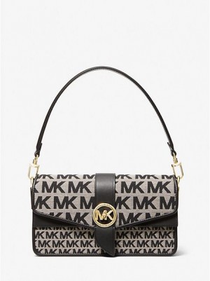 Sacs À Bandoulière Michael Kors Greenwich Medium Logo Jacquard Femme Beige Noir | 846192-HXS