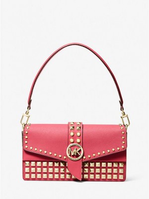 Sacs À Bandoulière Michael Kors Greenwich Medium Studded Saffiano Cuir Femme Rouge | 165342-JCM